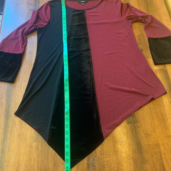 Alfani asymmetrical tunic women’s medium burgundy black velvet accents holiday - Picture 4 of 7